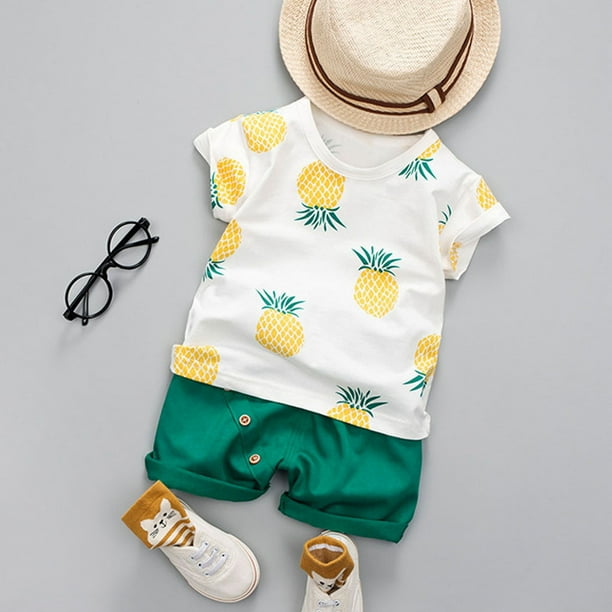 Toddler Baby Kids Boys Pineapple T-shirt Tops+Solid Shorts Casual Outfits Sets Toddler Baby Kids Boys Pineapple T-shirt Tops+Solid Shorts Casual Outfits Sets